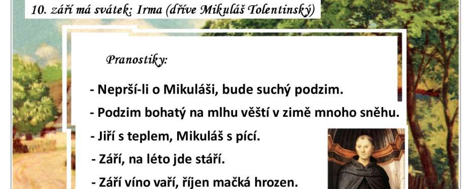 Pranostiky na den 10. 9.